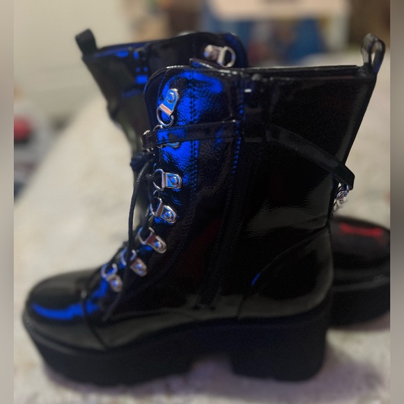 Gdgydh Womens Goth Platform Boots Round Toe Ankle Boots Lace Up & Zip Up - Picture 2 of 4